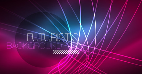 Digital technology abstract background - neon geometric design. Abstract glowing lines. Colorful techno background. Futuristic shape.