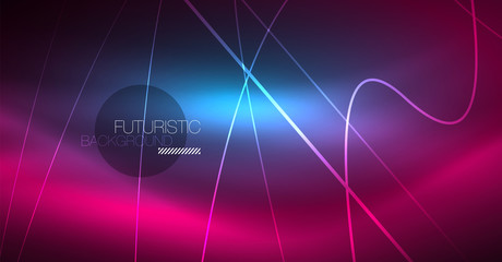 Digital technology abstract background - neon geometric design. Abstract glowing lines. Colorful techno background. Futuristic shape.