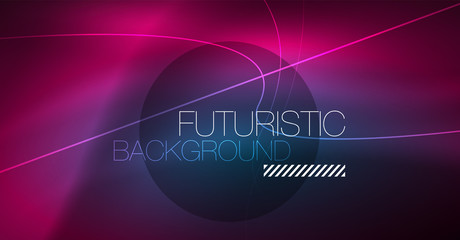 Digital technology abstract background - neon geometric design. Abstract glowing lines. Colorful techno background. Futuristic shape.
