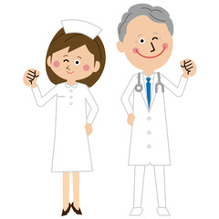 ポップなシニアの医者と看護師 ガッツポーズ