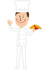 ポップな中年の素敵なコックさん　オムライスをもってOK