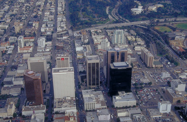 Aerial view of downtown San Diego skyline.  