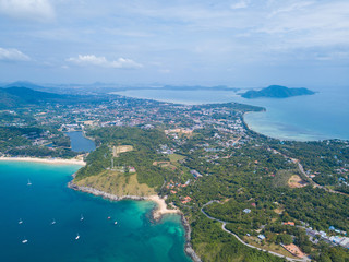 Fototapeta na wymiar Aerial view of Promthep cape famous landmark of Phuket