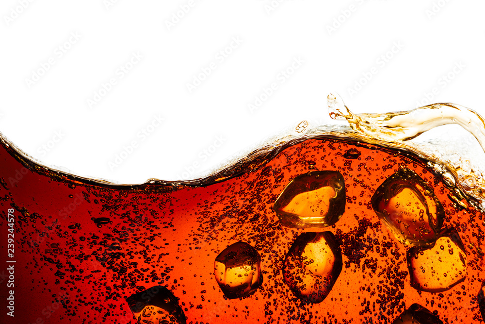 Wall mural cola soda with sparkling bubbles isolated on white