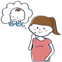 かわいい妊婦 ポニーテール　女の子の赤ちゃんを想像