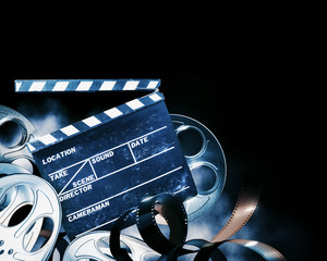 movie concept background with projector - obrazy, fototapety, plakaty