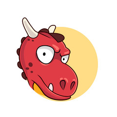Funny red dragon head in cartoon style. Emotion of surprise