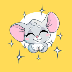Cute little mouse in cartoon style, thanks emotion, vector illustration. Can be used for baby t-shirt print, fashion print design, kids wear, baby shower celebration, greeting and invitation card.