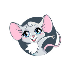 Cute little mouse girl cartoon waving in greeting, vector illustration. Can be used for baby t-shirt print, fashion print design, kids wear, baby shower celebration, greeting and invitation card.