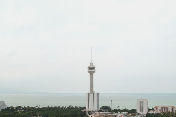The building and sky stunning aerial sea view at , Pattaya city famous,Thailand