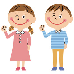 ポップな家族　男の子と女の子　ガッツポーズ