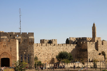 Walls of Old City Jerusalem and Jaffa gate, Israel