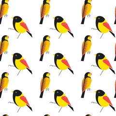 Bird different types of animals bullfinch seamless pattern vector.