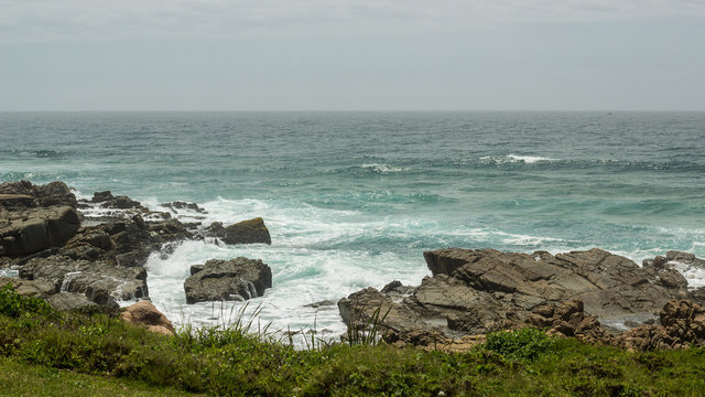 rock pools and ocean scean summers day 
