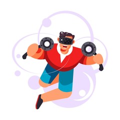 Virtual reality entertainment man wearing vr goggles and moving