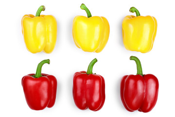 yellow and red sweet bell pepper isolated on white backgro. Top view. Flat lay