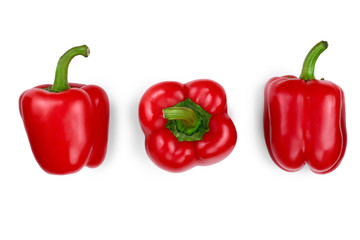 red sweet bell pepper isolated on white background. Top view. Flat lay