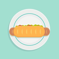 Sandwich on plate. Stock flat vector illustration.