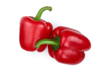 red sweet bell pepper isolated on white background. Top view. Flat lay
