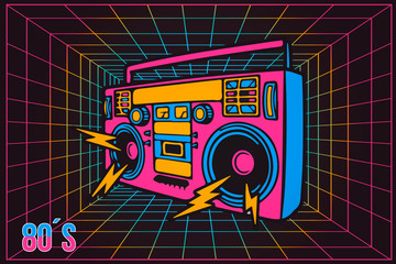 Retro Pop Party Eighties 80's Party Recorder, neon cartoon style