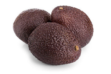 three whole avocado isolated on white background