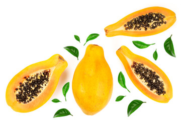 ripe slice papaya isolated on a white background with copy space for your text. Top view. Flat lay