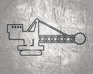 Flat big excavator icon in thin line style.