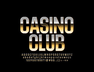 Vector luxury Casino Club Emblem. Colden Glossy Font. Stylish Alphabet Letters, Numbers and Symbols.