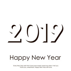 Happy New Year greeting card with lined text. Vector
