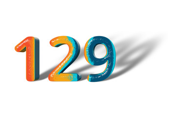 3D Number 129 one hundred twenty nine lively colours