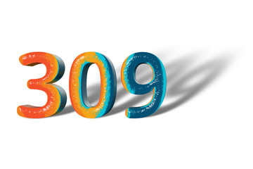 3D Number 309 three hundred nine lively colours