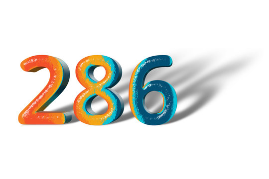 3D Number 286 two hundred eighty six lively colours