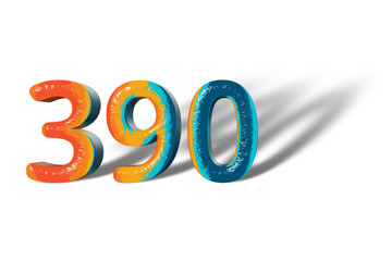 3D Number 390 three hundred ninety lively colours