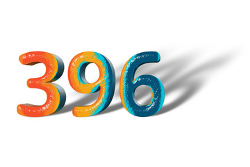 3D Number 396 three hundred ninety six lively colours