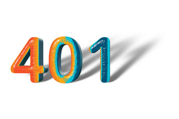 3D Number 401 four hundred one lively colours