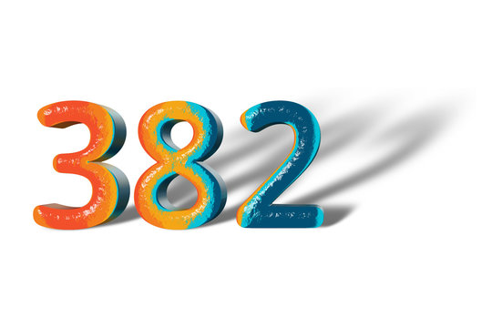 3D Number 382 three hundred eighty two lively colours