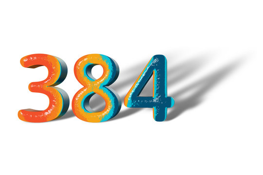 3D Number 384 three hundred eighty four lively colours