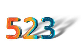 3D Number 523 five hundred twenty three lively colours