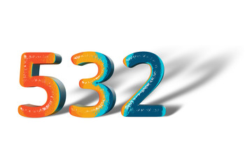 3D Number 532 five hundred thirty two lively colours