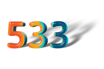 3D Number 533 five hundred thirty three lively colours