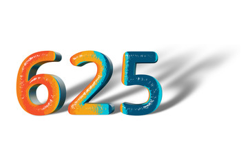 3D Number 625 six hundred twenty five lively colours