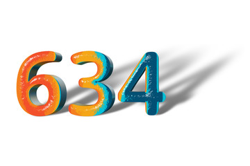 3D Number 634 six hundred thirty four lively colours