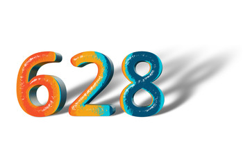3D Number 628 six hundred twenty eight lively colours © Eigens