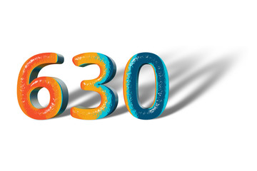 3D Number 630 six hundred thirty lively colours