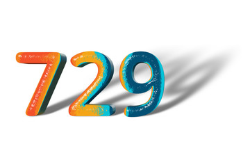 3D Number 729 seven hundred twenty nine lively colours