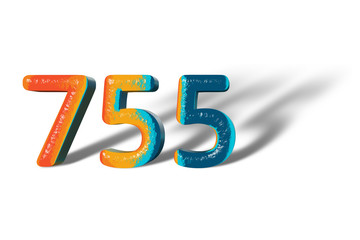 3D Number 755 seven hundred fifty five lively colours