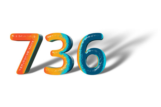 3D Number 736 seven hundred thirty six lively colours