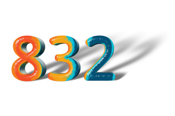 3D Number 832 eight hundred thirty two lively colours