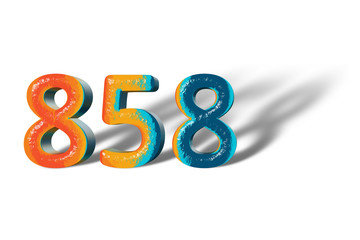 3D Number 858 fifty eight hundred eight lively colours