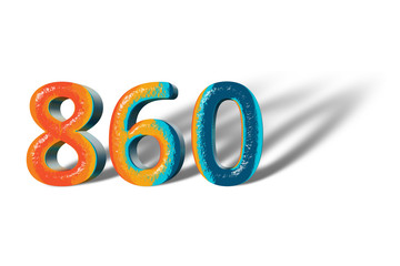 3D Number 860 eight hundred sixty lively colours